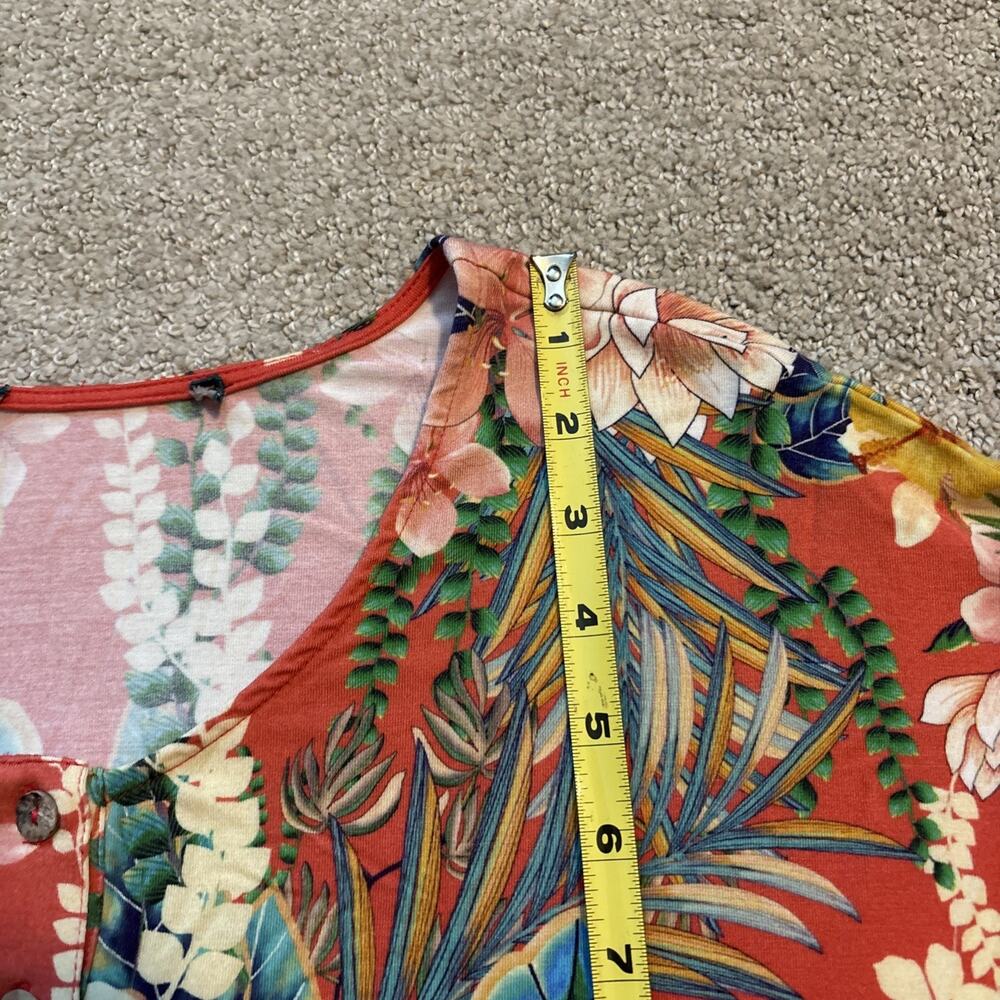 Johnny Was RAPSODIA Bamboo Blend Maxi Henley Floral Short Sleeve Dress Sz XL - Picture 6 of 7